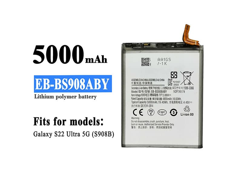 Batterie de remplacement pour Samsung Galaxy S22 Ultra (SM-S908), EB-BS908ABY Batterie de remplacement pour Samsung Galaxy S22 Ultra (SM-S908), EB-BS908ABY
